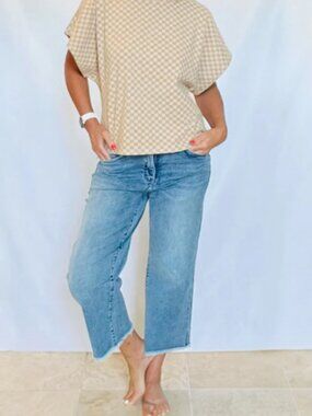 NWT RFM Wide Leg Chloe Jeans with Raw Hem Dark Wash Distressed Sz 15/32